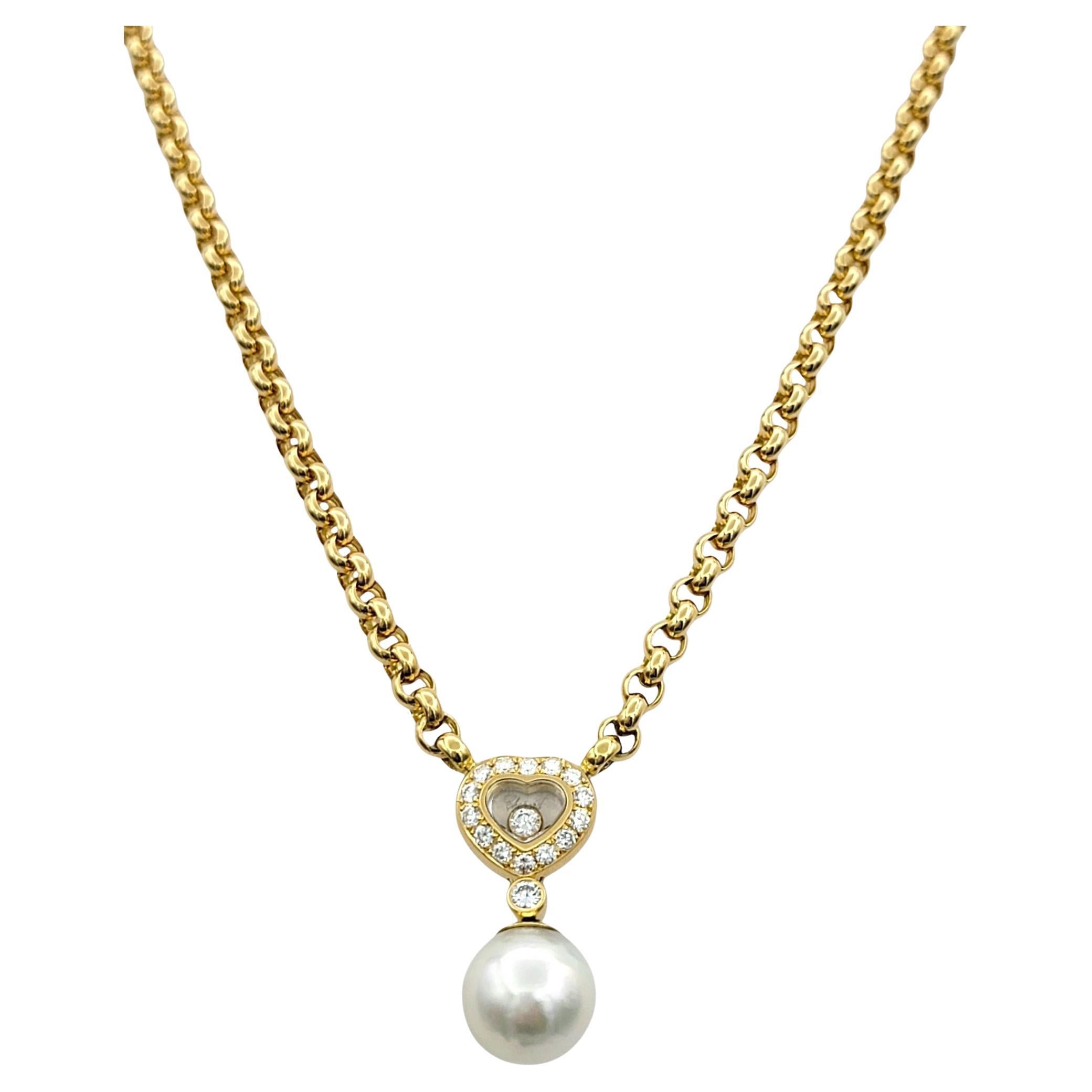 Chopard Happy Hearts Diamond and Pearl Pendant Necklace in 18 Karat Yellow Gold