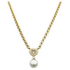 Chopard Happy Hearts Diamond and Pearl Pendant Necklace in 18 Karat Yellow Gold
