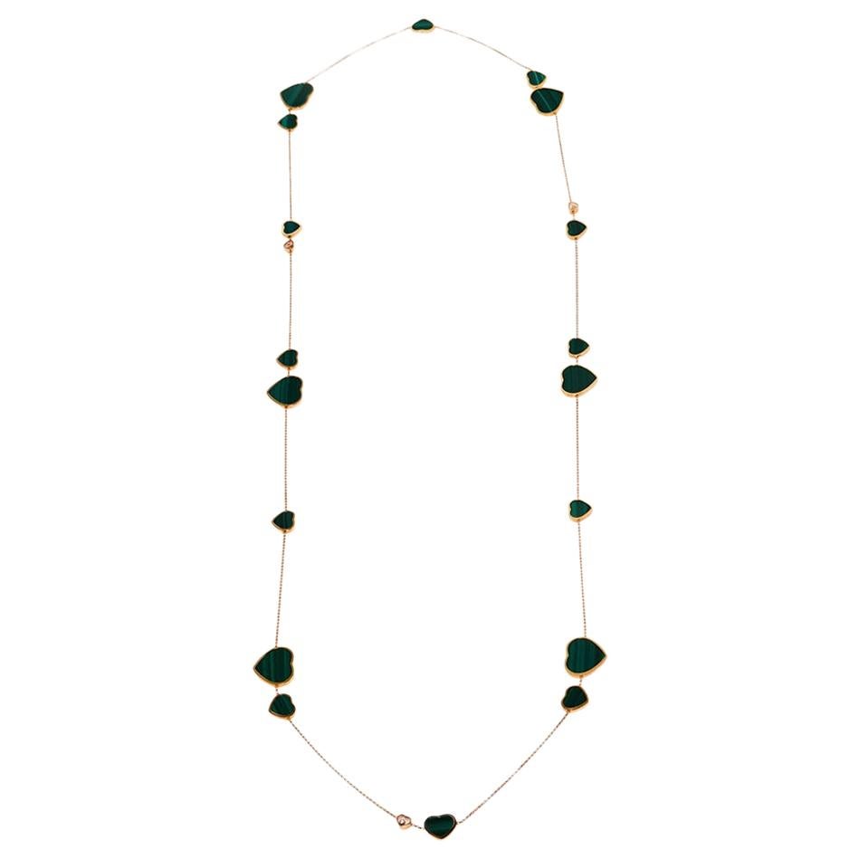 Chopard Happy Hearts Diamond Malachite 18K Rose Gold Sautoir Necklace