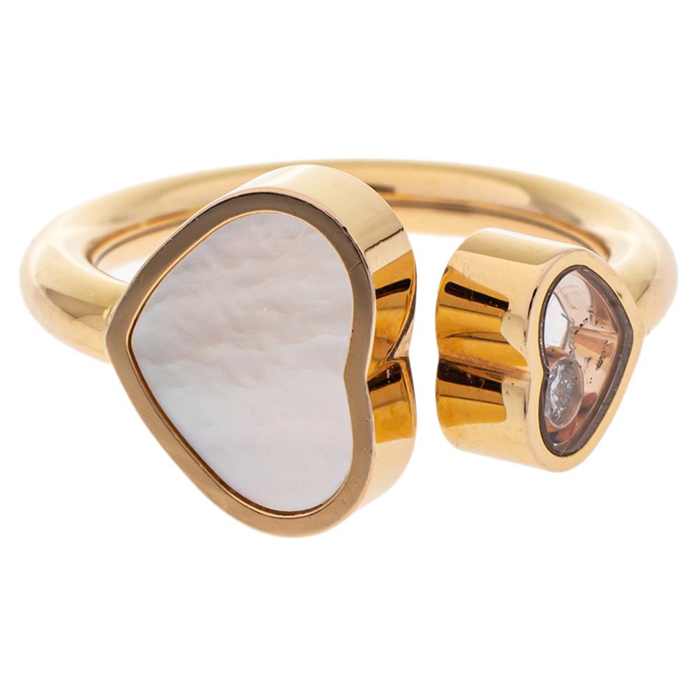 Contemporary Chopard Happy Hearts Diamond Mother of Pearl 18K Rose Gold Ring Size 49