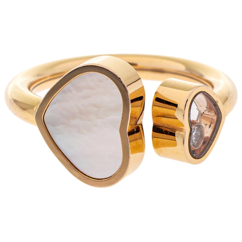 Chopard Happy Hearts Diamond Mother of Pearl 18K Rose Gold Ring Size 49