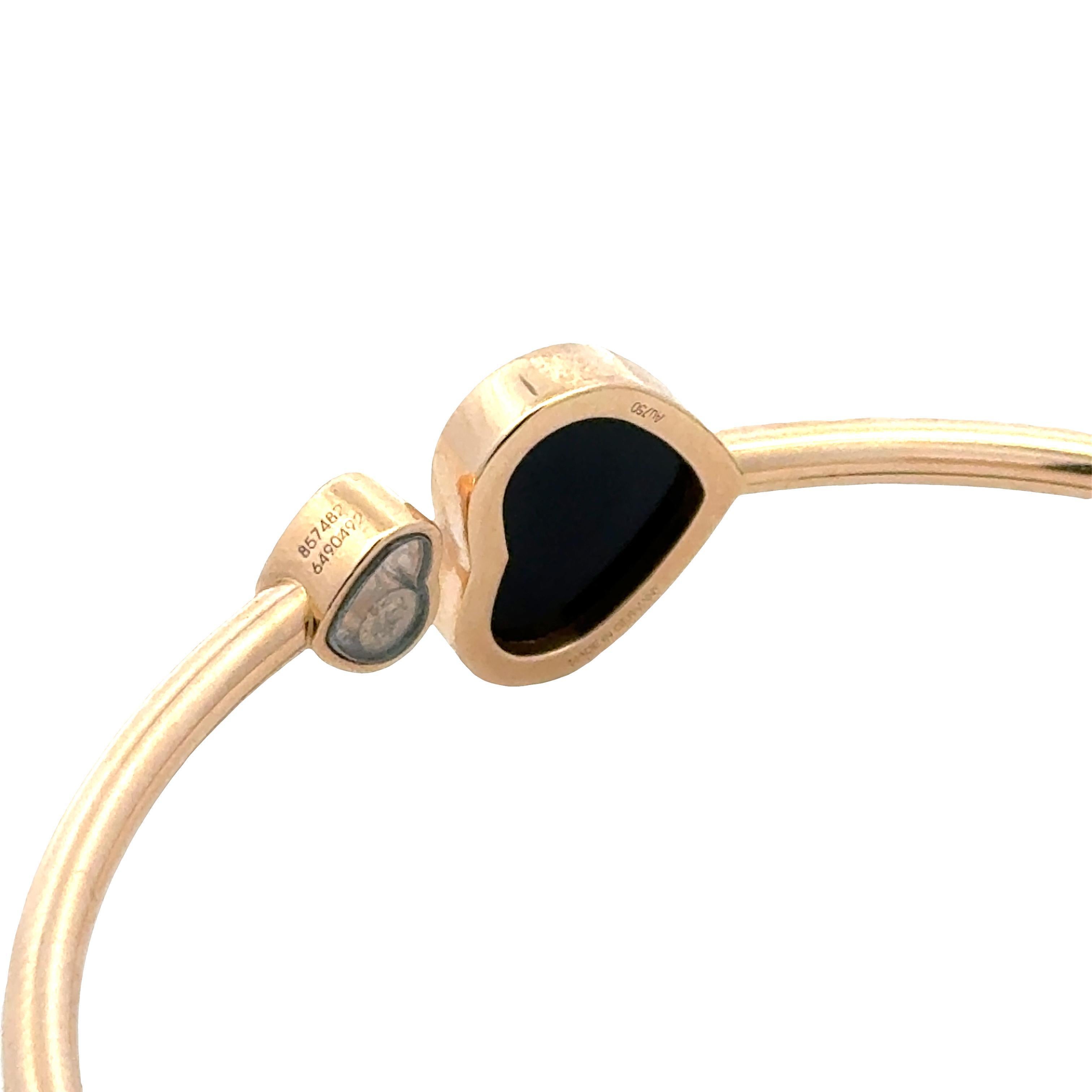 Chopard Happy Hearts Bracelet souple en or rose 18K avec diamants et onyx Excellent état - En vente à Boca Raton, FL
