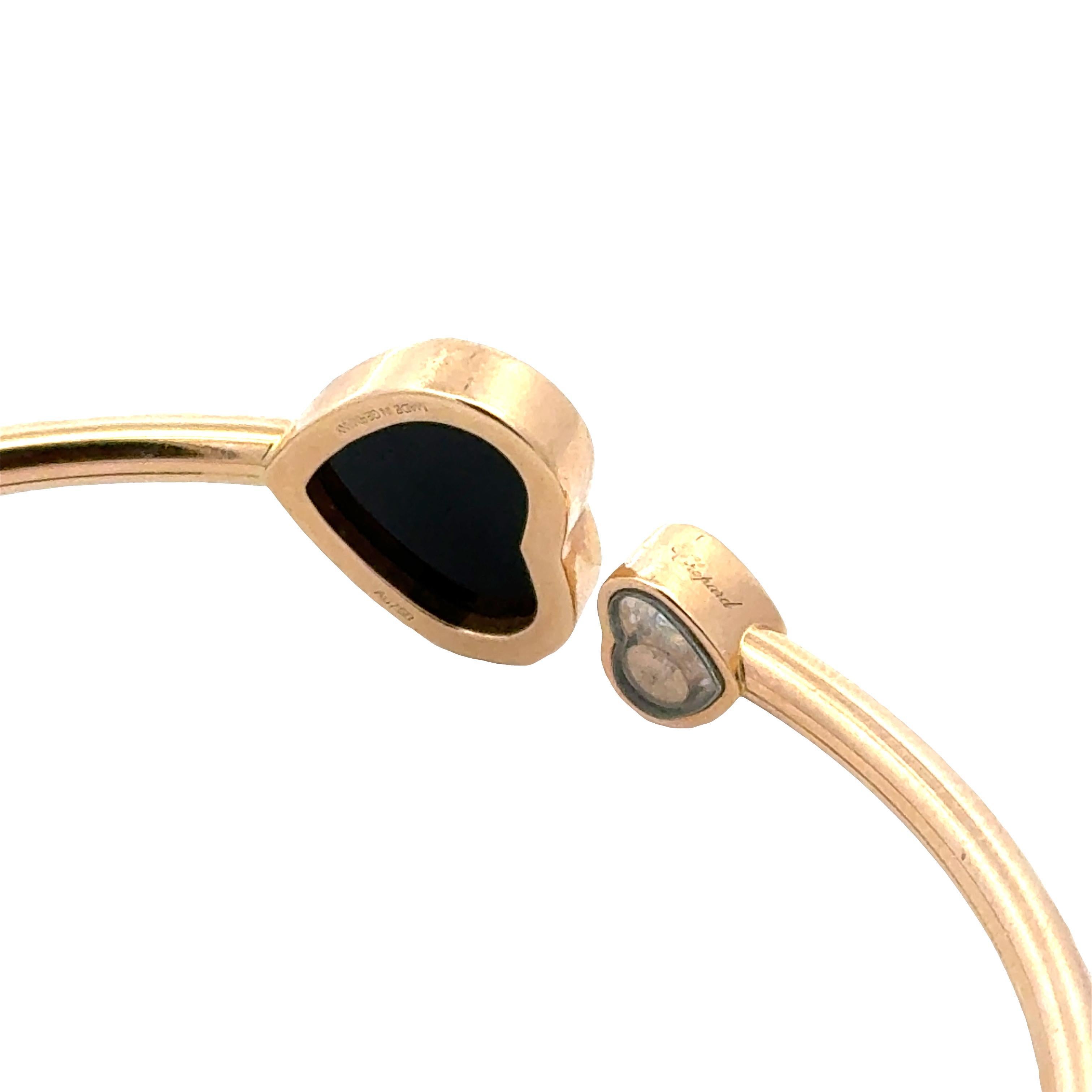 Chopard Happy Hearts Bracelet souple en or rose 18K avec diamants et onyx Pour femmes en vente