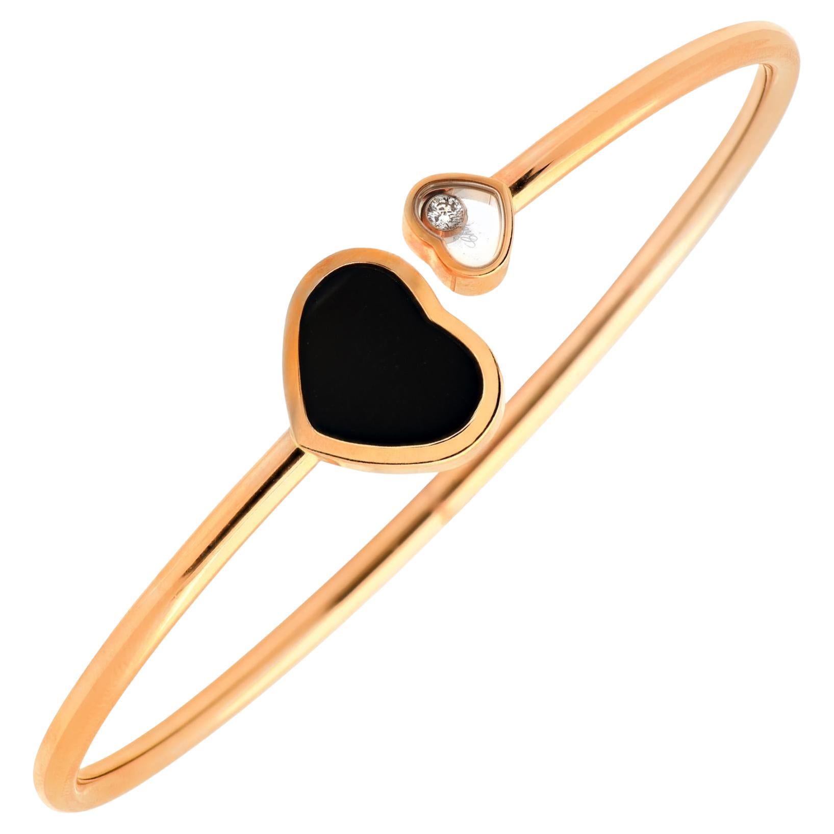 Chopard Happy Hearts Bracelet souple en or rose 18K avec diamants et onyx en vente