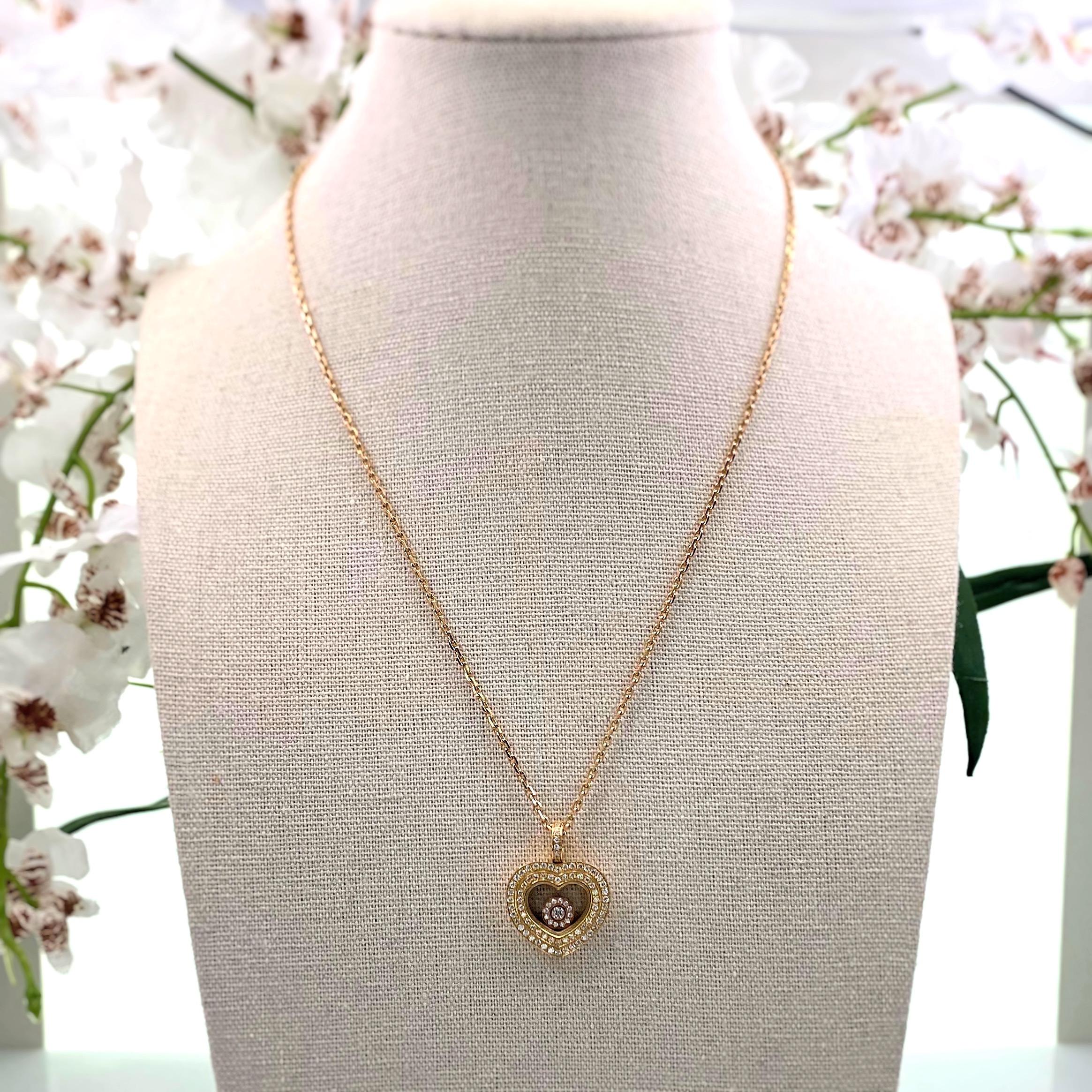 Chopard Happy Hearts Diamond Rose Gold Pendant Necklace 18 Karat Box For Sale 2