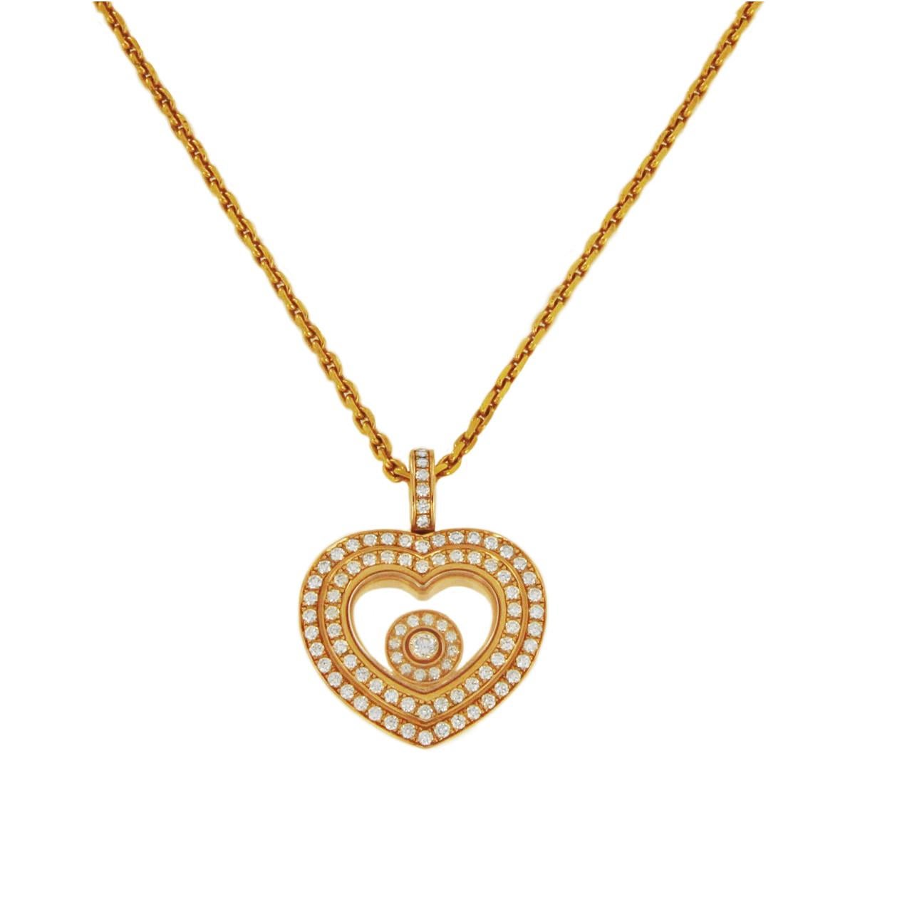 Chopard Happy Hearts Diamond Rose Gold Pendant Necklace 18 Karat Box For Sale 3