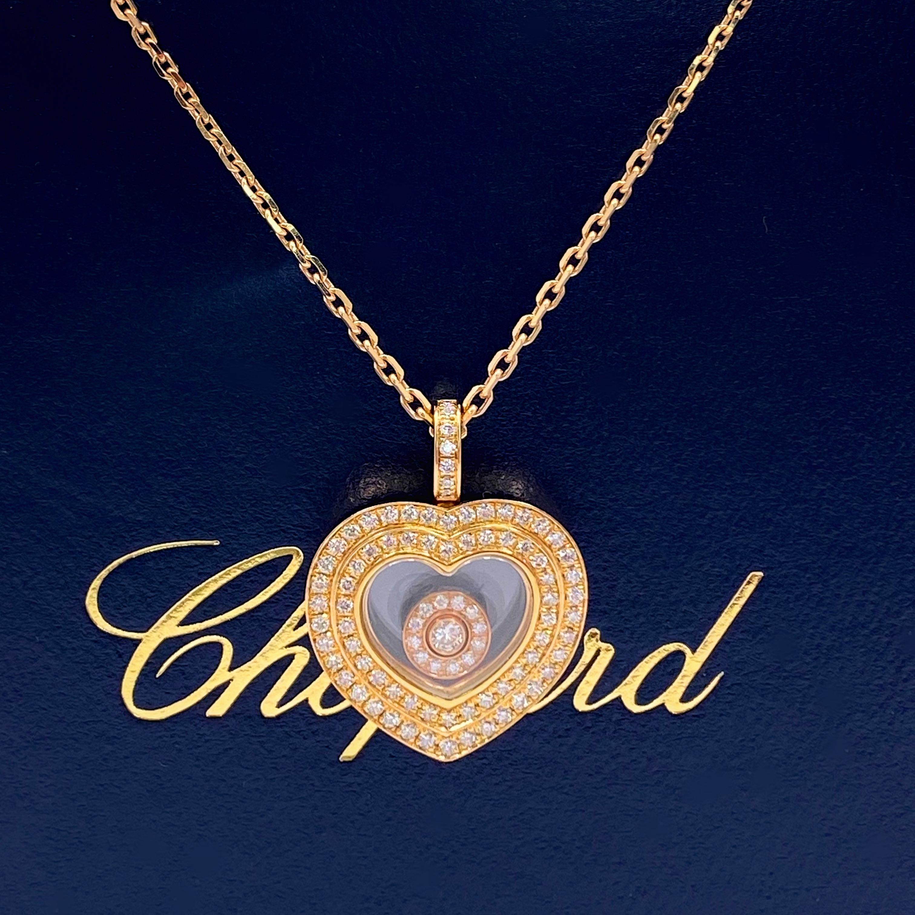 Chopard Happy Hearts Diamant-Halskette aus Roségold mit Anhänger 18 Karat Box (Rundschliff) im Angebot