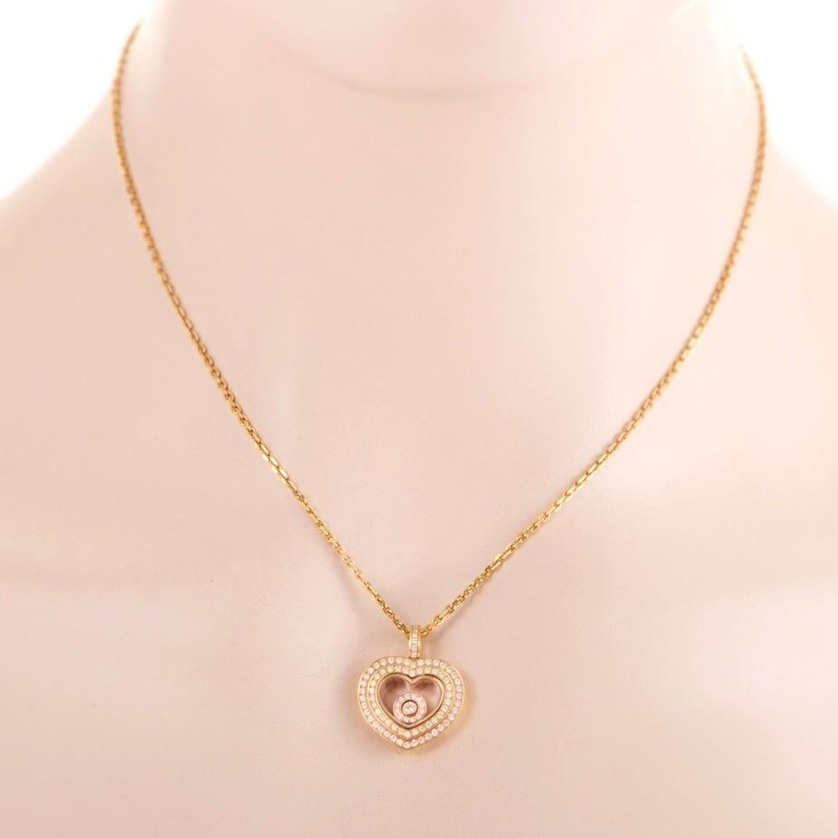 Round Cut Chopard Happy Hearts Diamond Rose Gold Pendant Necklace 18 Karat Box For Sale