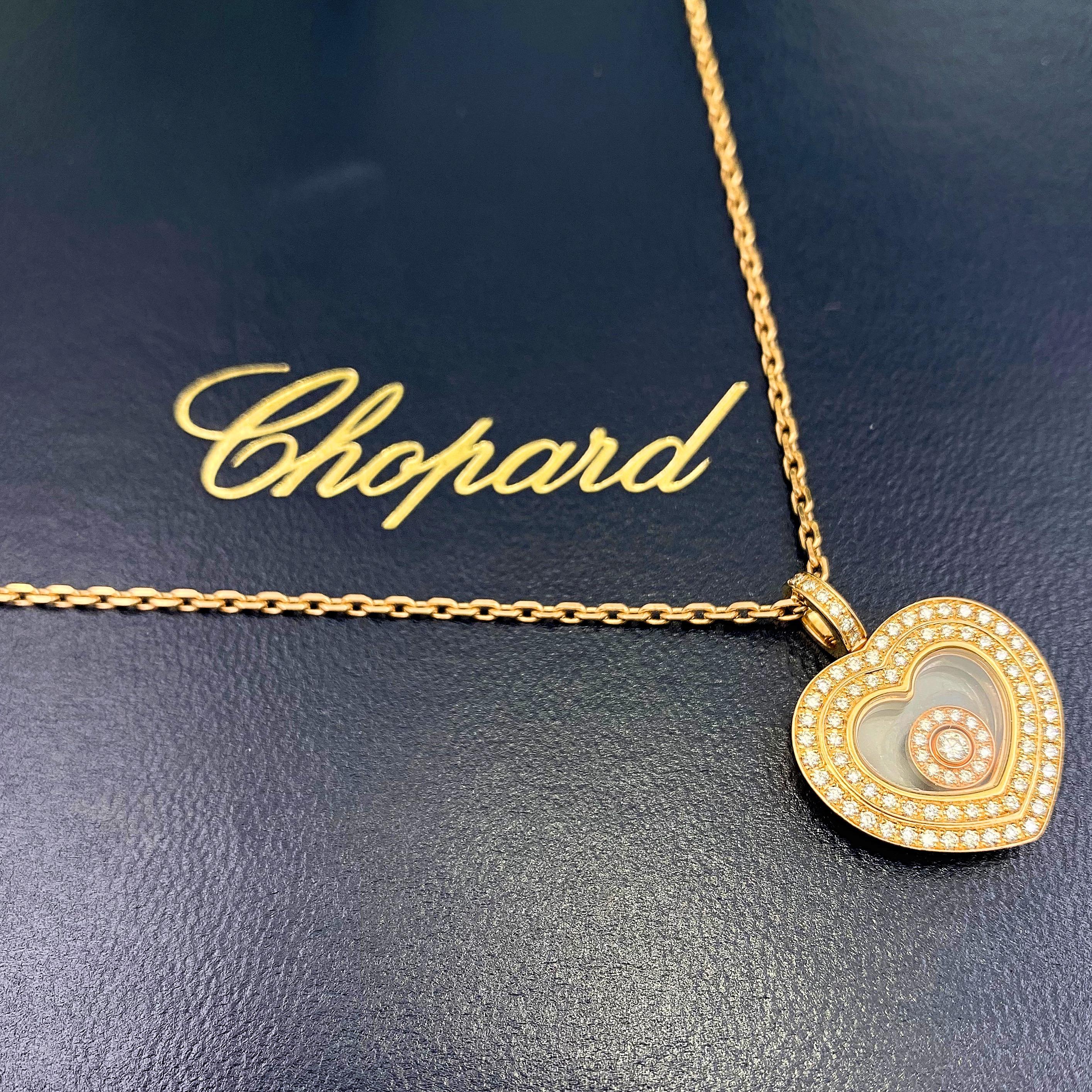 Chopard Happy Hearts Diamond Rose Gold Pendant Necklace 18 Karat Box In Excellent Condition For Sale In San Diego, CA
