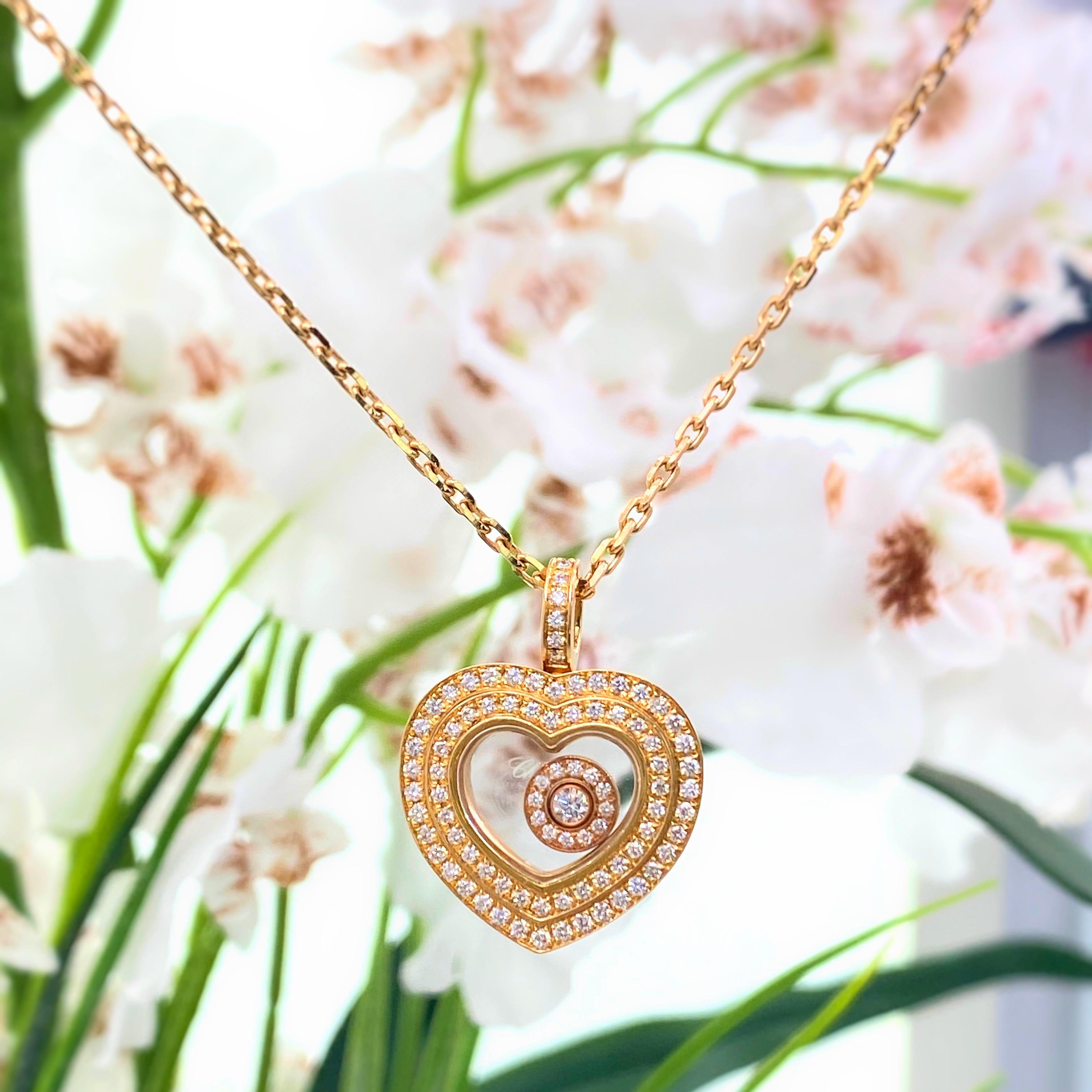 Women's Chopard Happy Hearts Diamond Rose Gold Pendant Necklace 18 Karat Box For Sale