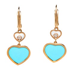 Chopard Happy Hearts Diamond Turquoise 18K Rose Gold Drop Earrings