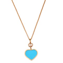 Chopard Happy Hearts Diamond Turquoise 18K Rose Gold Pendant Necklace