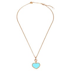 Chopard Happy Hearts Diamond Turquoise 18K Rose Gold Pendant Necklace