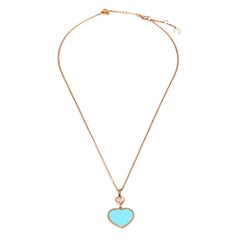 Chopard Happy Hearts Diamond Turquoise 18K Rose Gold Pendant Necklace