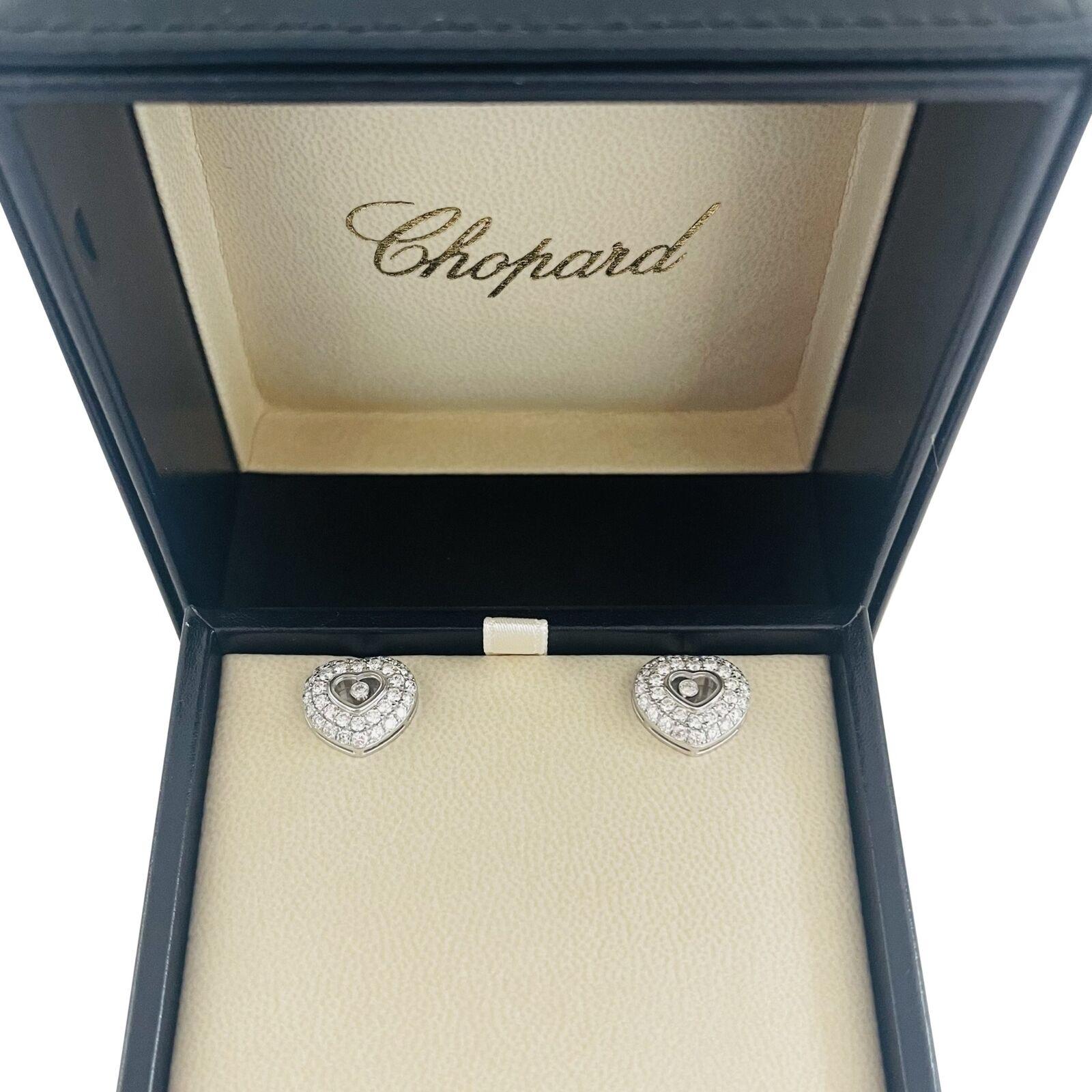 Chopard Happy Hearts Floating Diamond 18 Karat White Gold Earrings with Box For Sale 3