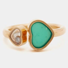 Chopard, bague Happy Hearts en or rose 18 carats avec agate verte et diamants, taille 54