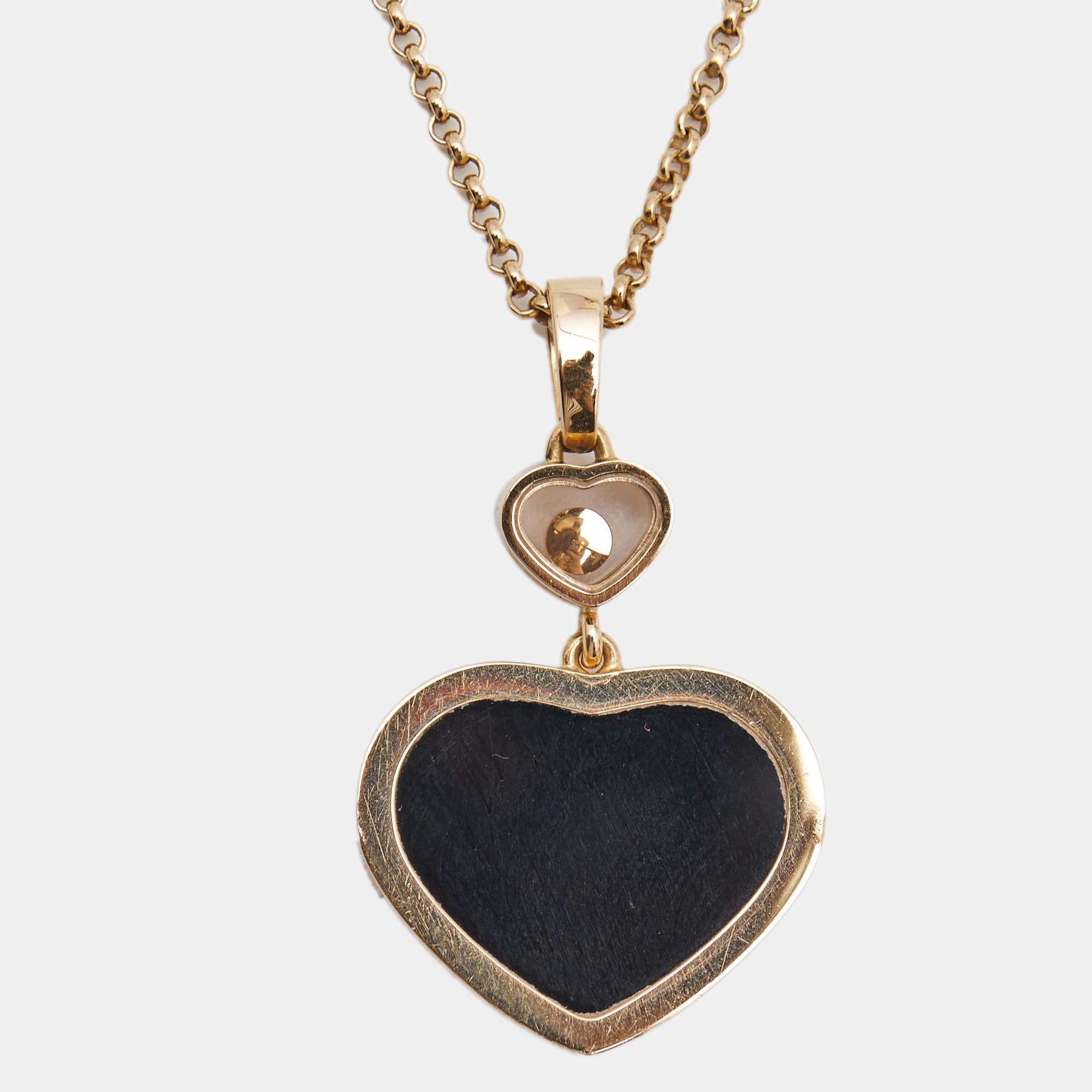 Chopard Happy Hearts Onyx Diamond 18K Rose Gold Pendant Necklace In Excellent Condition In Dubai, Al Qouz 2