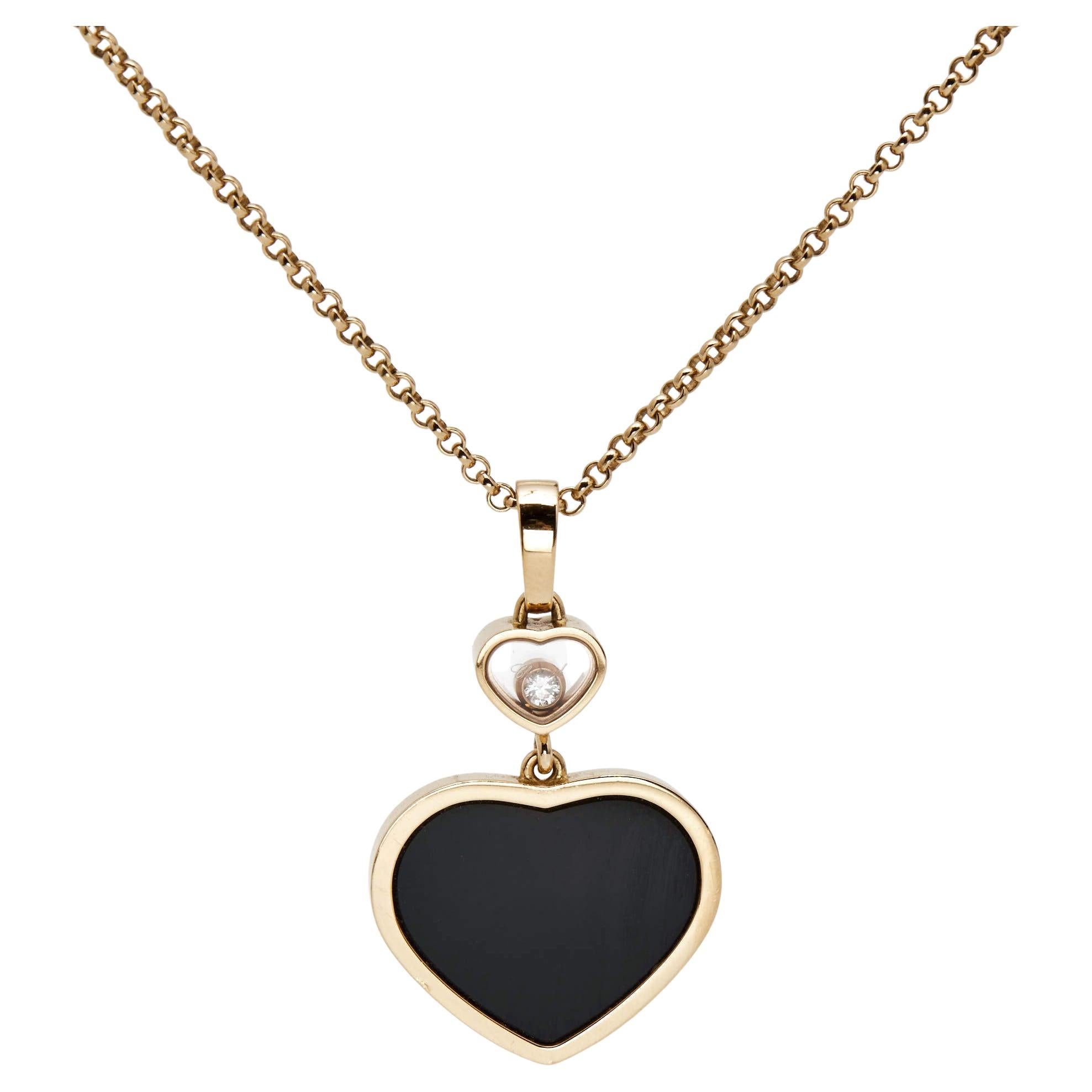 Chopard Happy Hearts Onyx Diamond 18K Rose Gold Pendant Necklace
