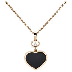 Chopard Happy Hearts Onyx Diamond 18K Rose Gold Pendant Necklace