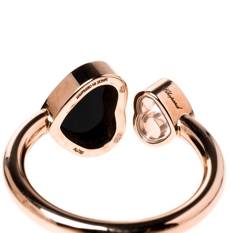 Chopard Happy Hearts Onyx Diamond 18k Rose Gold Ring Size 55 1