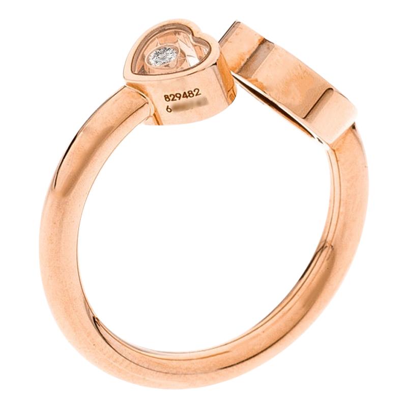 Chopard Happy Hearts Onyx Diamond 18k Rose Gold Ring Size 55