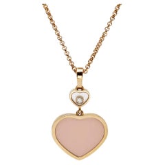 Chopard Happy Hearts Pink Inlay Diamond 18k Rose Gold Pendant Necklace