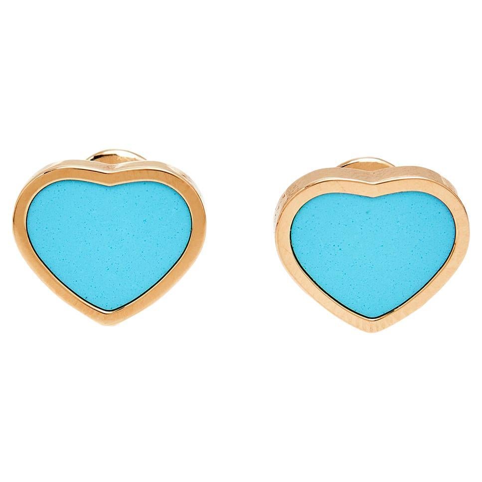 Chopard Happy Hearts Turquoise 18K Rose Gold Stud Earrings