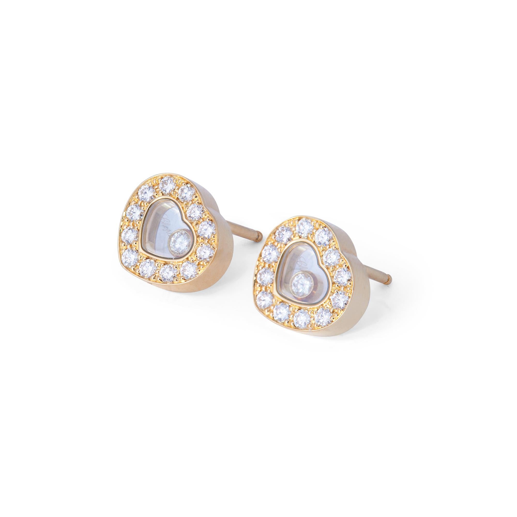 Contemporary Chopard 'Happy Hearts' Yellow Gold Diamond Earrings