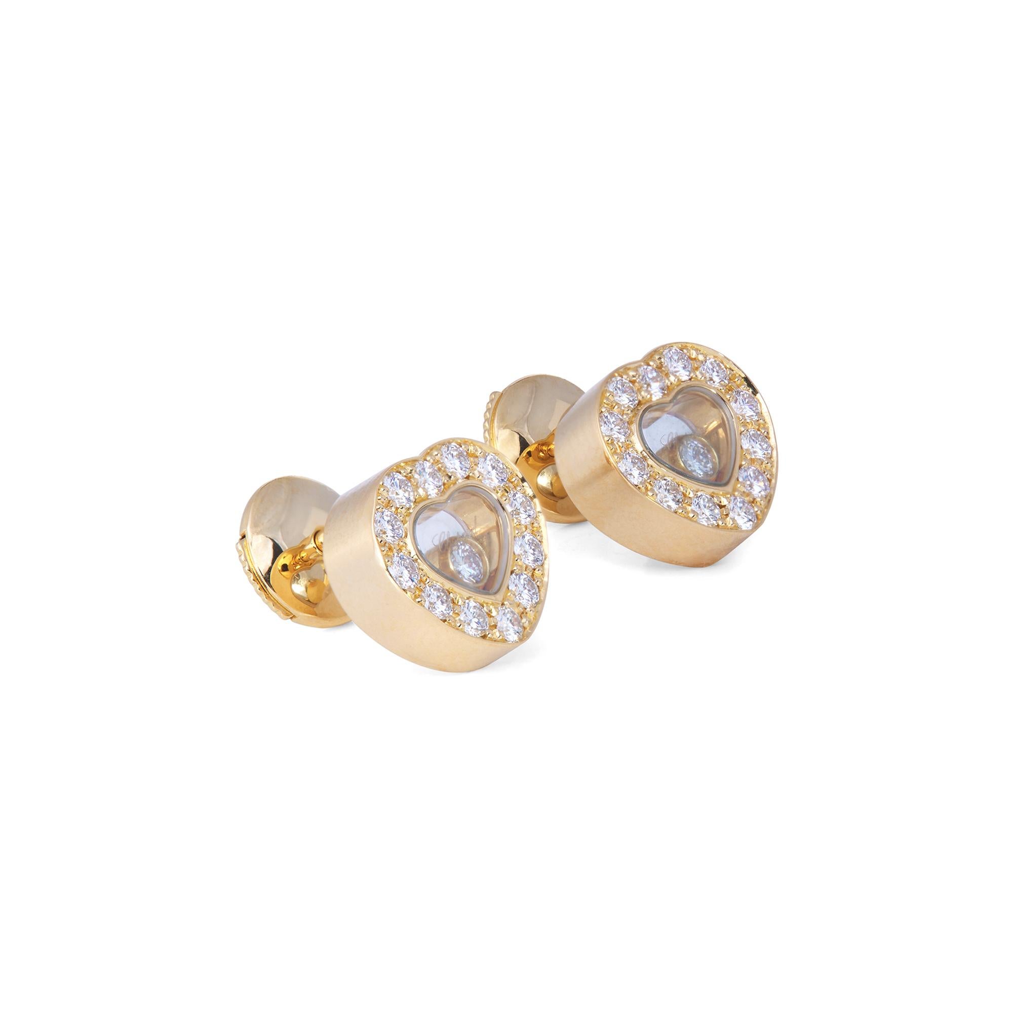 Round Cut Chopard 'Happy Hearts' Yellow Gold Diamond Earrings