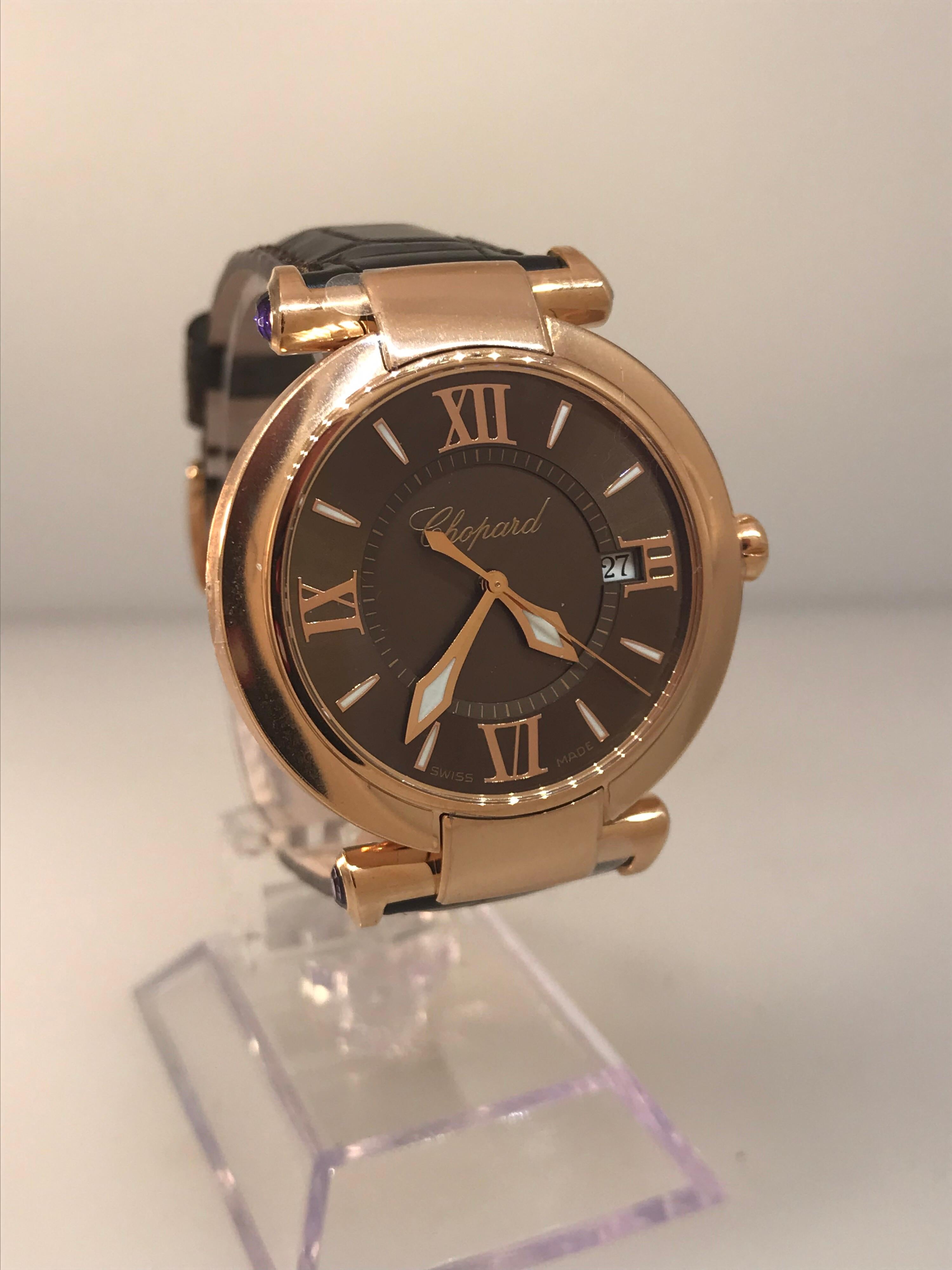 Chopard Imperiale Ladies Watch

Model Number: 38/4221-5009

100% Authentic

Brand New

Comes with original Chopard box, certificate of authenticity and warranty and instruction manual

18 Karat Rose Gold Case (48.30gr)

Scratch Resistant Sapphire