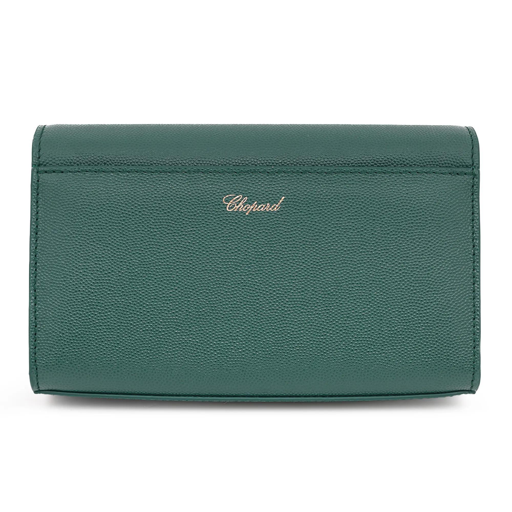 Gray Chopard Happy Malachite Cabochons Green Grained Leather Handbag 95000-0991 For Sale