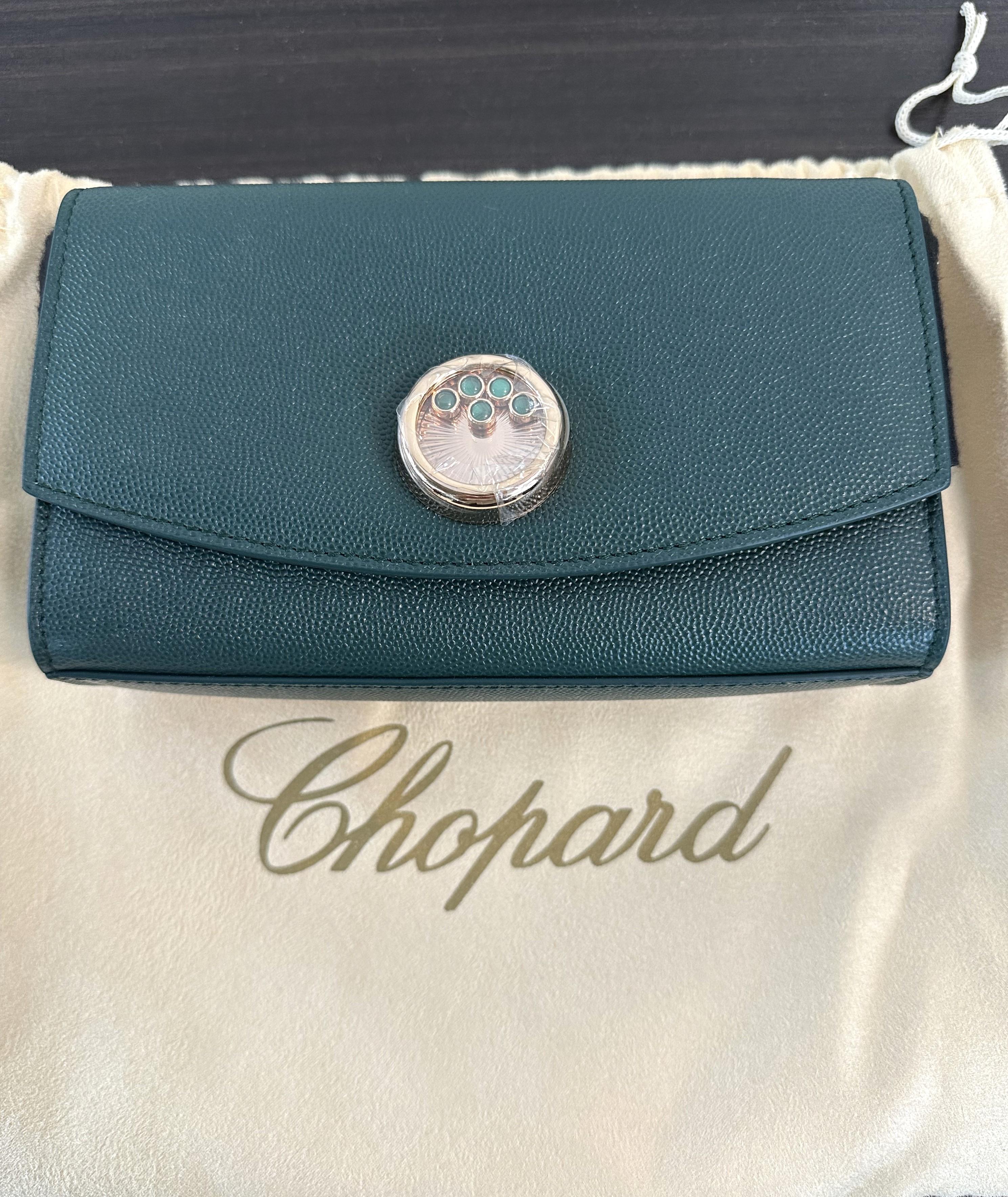 Chopard Happy Malachite Cabochons Green Grained Leather Handbag 95000-0991 For Sale 1