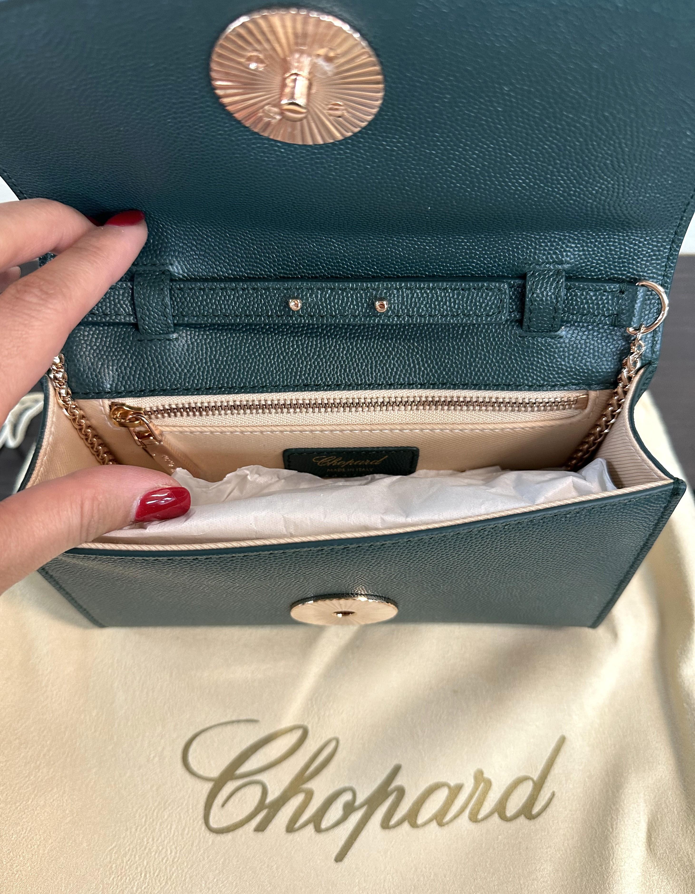 Chopard Happy Malachite Cabochons Green Grained Leather Handbag 95000-0991 For Sale 2