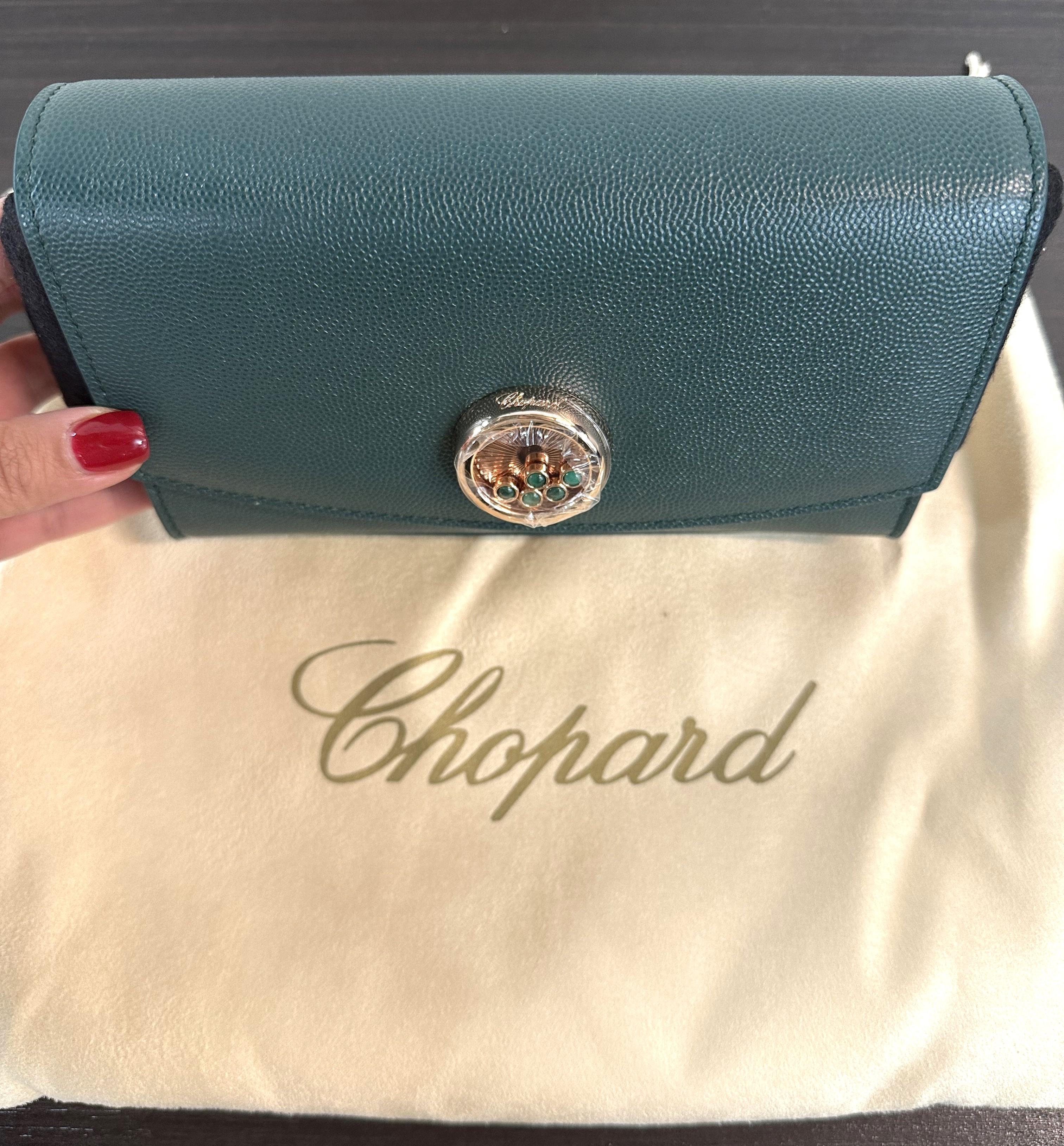 Chopard Happy Malachite Cabochons Green Grained Leather Handbag 95000-0991 For Sale 3