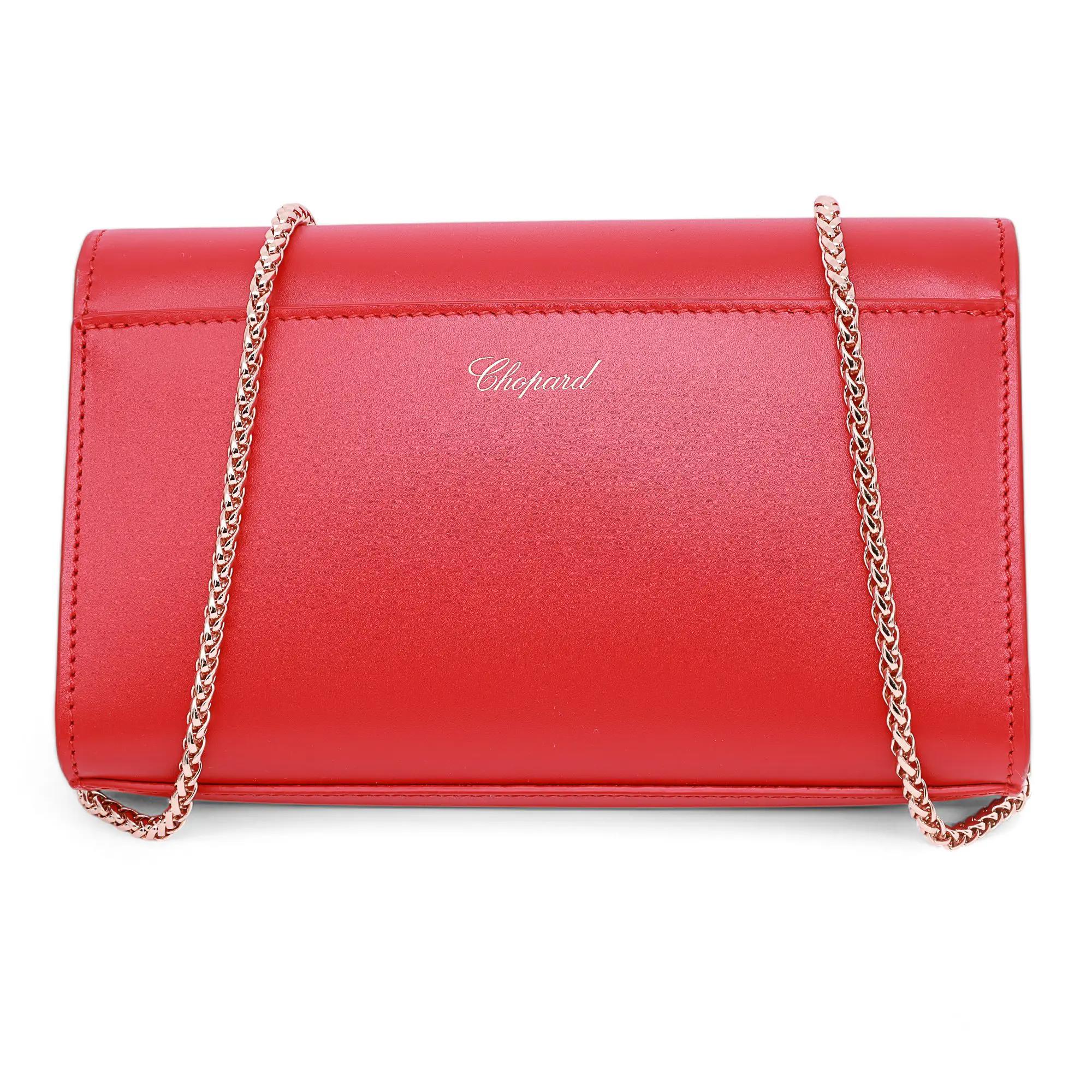 Bolso cruzado de piel roja con cabujones de nácar Happy Chopard 95000-1092 Rojo en venta
