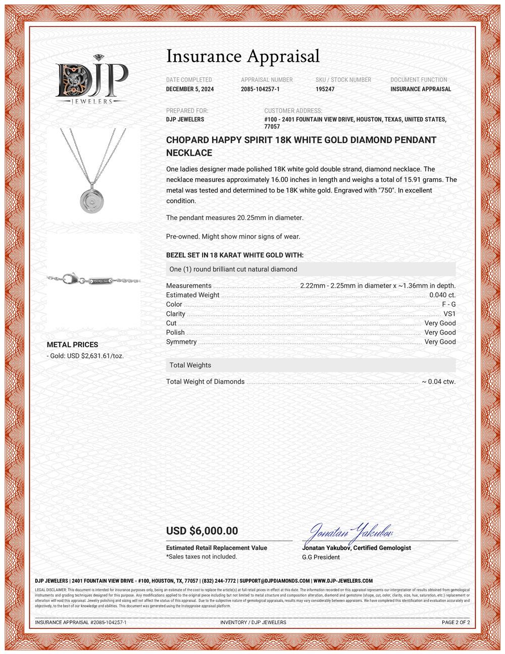 Chopard Happy Spirit 18K White Gold Diamond Pendant Necklace For Sale 1