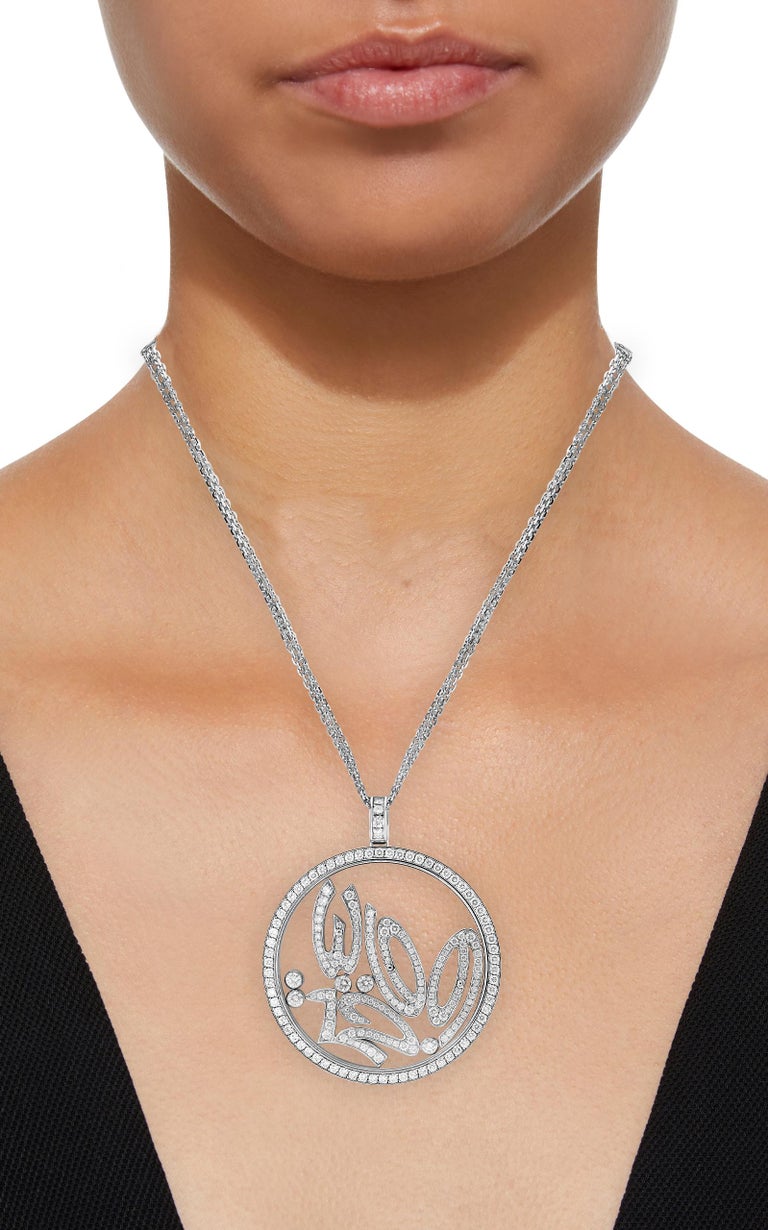 Chopard Happy Spirit 18 Karat White Gold Diamond Pendant Necklace Large