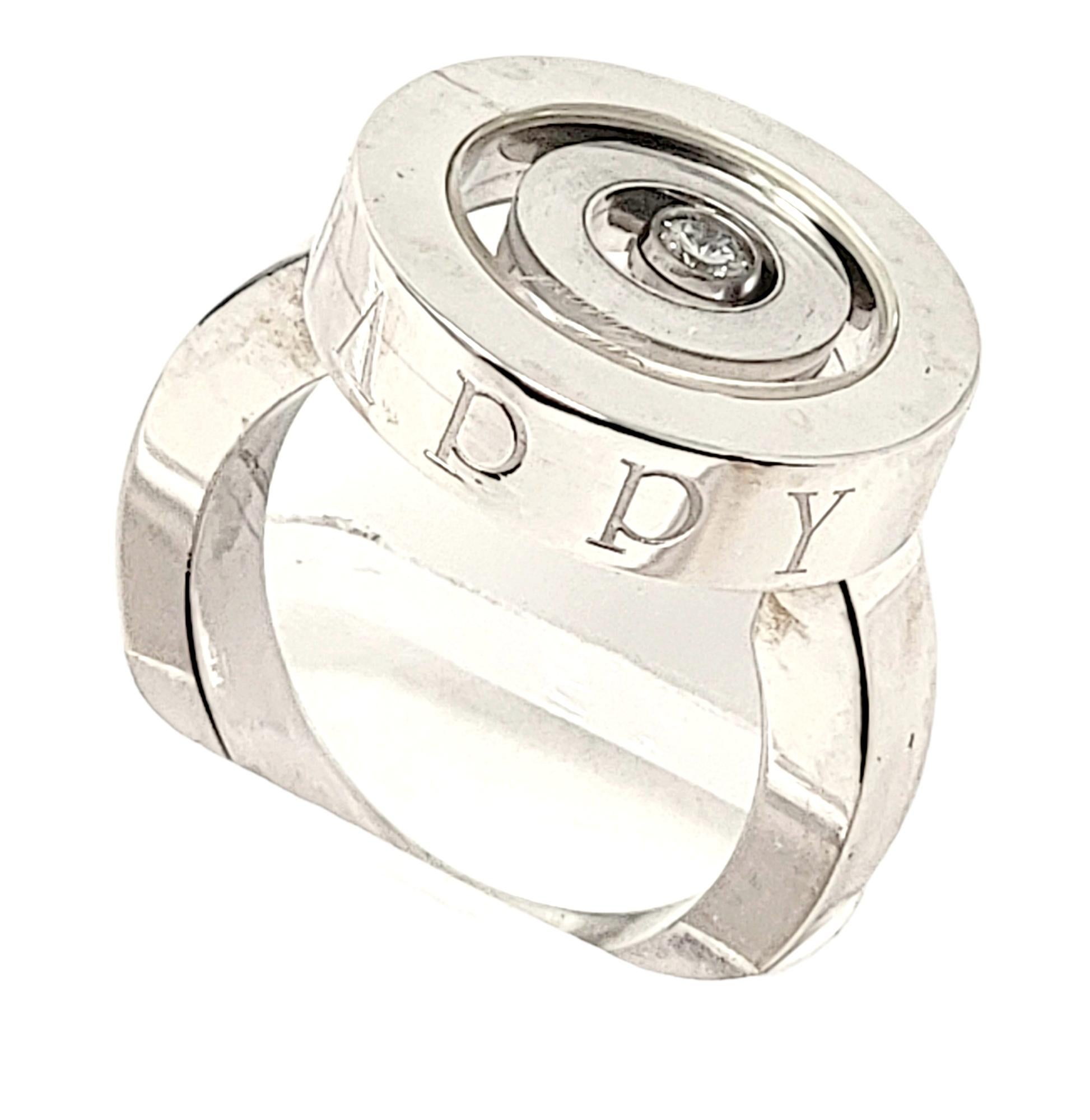 Contemporary Chopard Happy Spirit Circle Ring with Floating Diamond in 18 Karat White Gold For Sale