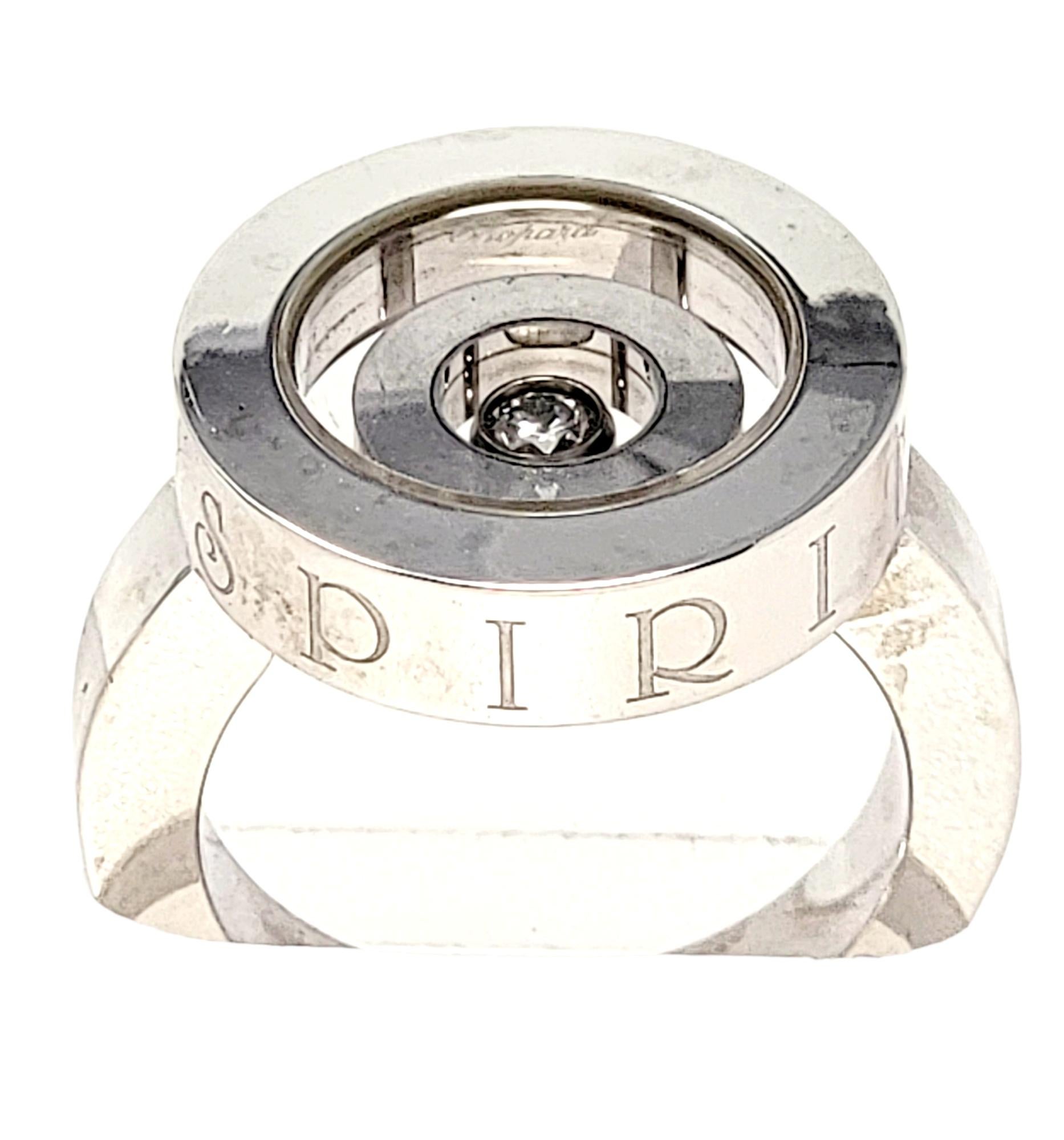Round Cut Chopard Happy Spirit Circle Ring with Floating Diamond in 18 Karat White Gold For Sale