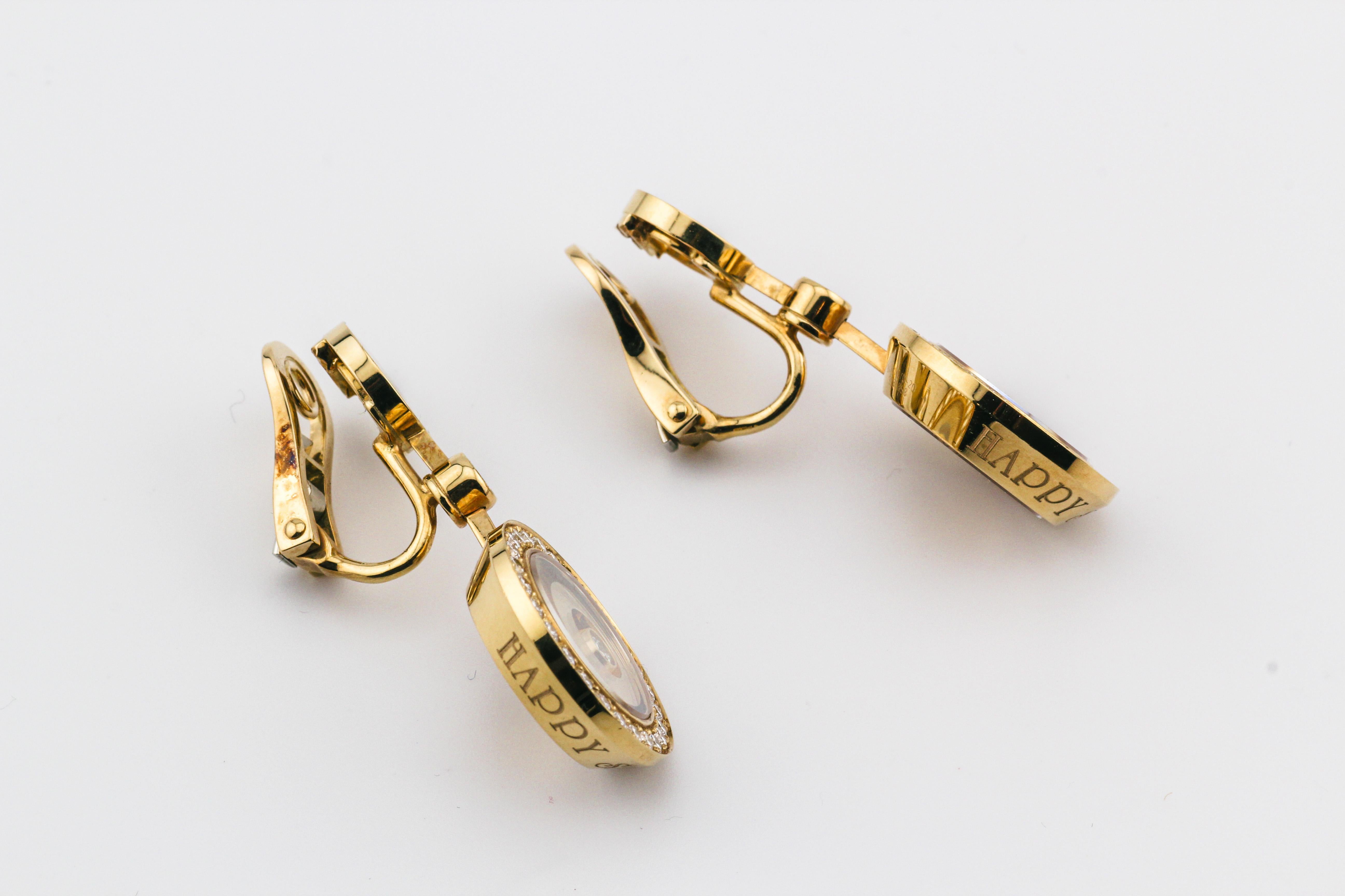 Brilliant Cut Chopard Happy Spirit Diamond 18k Rose Gold Drop Earrings For Sale