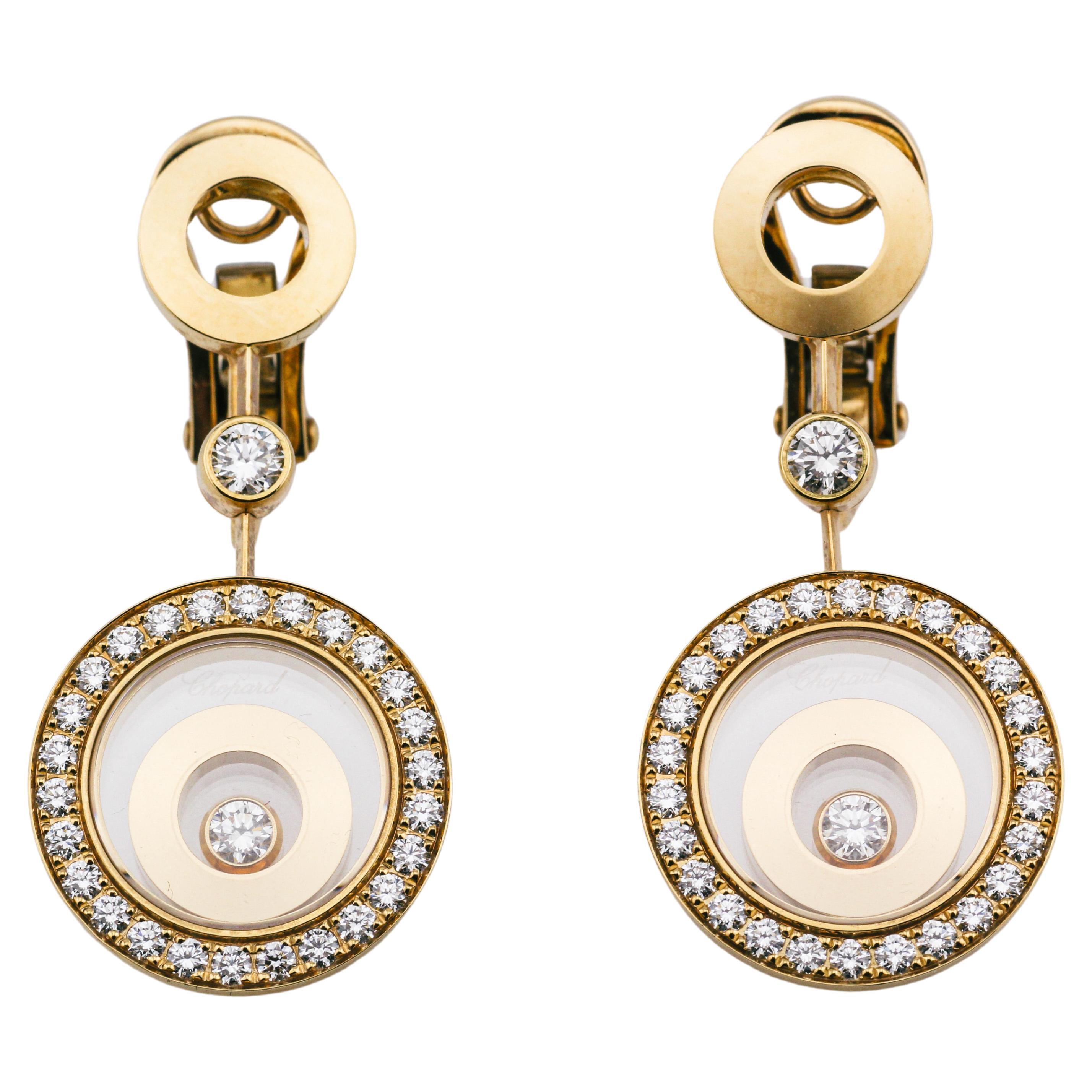 Chopard Happy Spirit Diamond 18k Rose Gold Drop Earrings For Sale