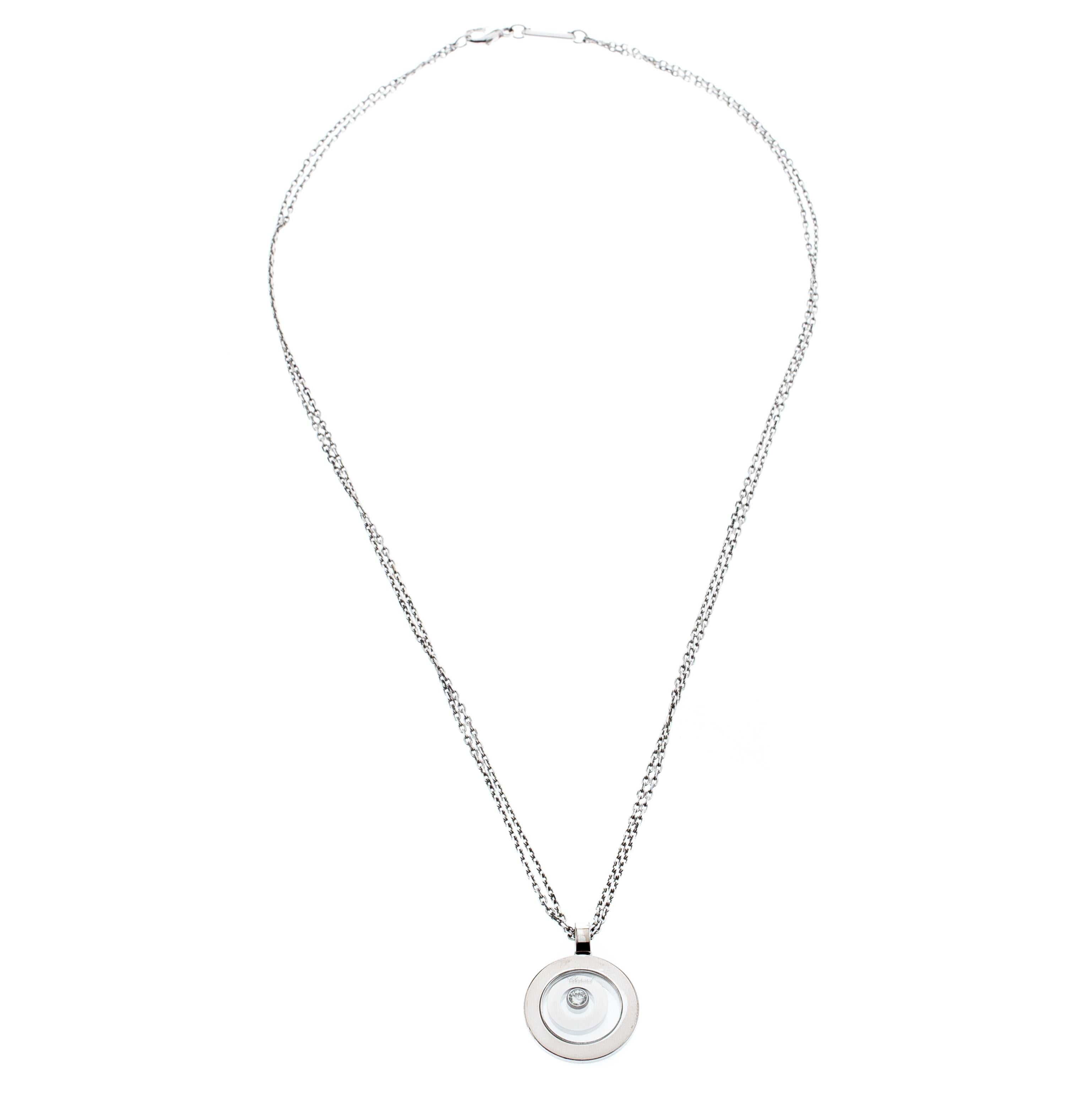 Contemporary Chopard Happy Spirit Diamond 18K White Gold Pendant Double Chain Necklace