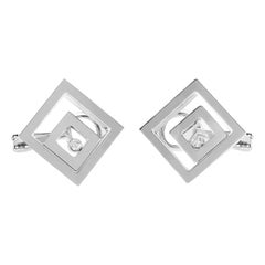 Chopard Clips d'oreilles carrés Happy Spirit en or blanc et diamants