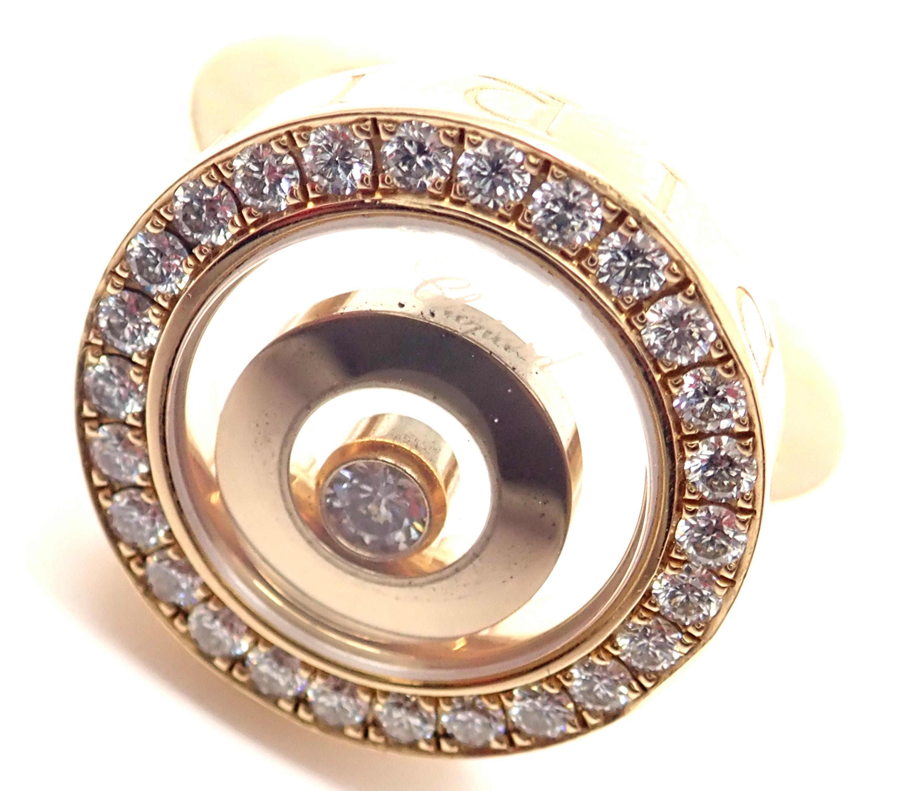 18k Yellow Gold Happy Spirit Diamond Round Ring by Chopard. 
With 42 round brilliant cut diamonds VVS1 clarity, E color and 1 round brilliant cut floating diamond total weight approx. .68ct
Retail Price: $9,530 plus tax.
Details: 
Size: 4
Weight: