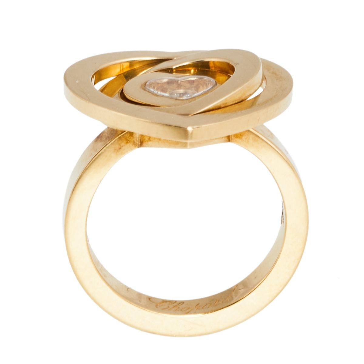 Women's Chopard Happy Spirit Heart Diamond 18k Yellow Gold Cocktail Ring Size 51