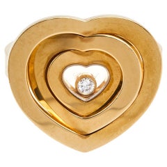 Chopard Happy Spirit Heart Diamond 18k Yellow Gold Cocktail Ring Size 51