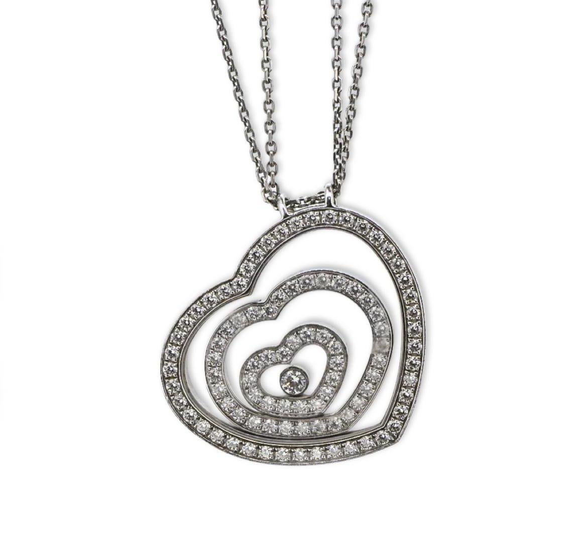 Women's or Men's Chopard Happy Spirit Heart Pendant Necklace 18k White Gold For Sale