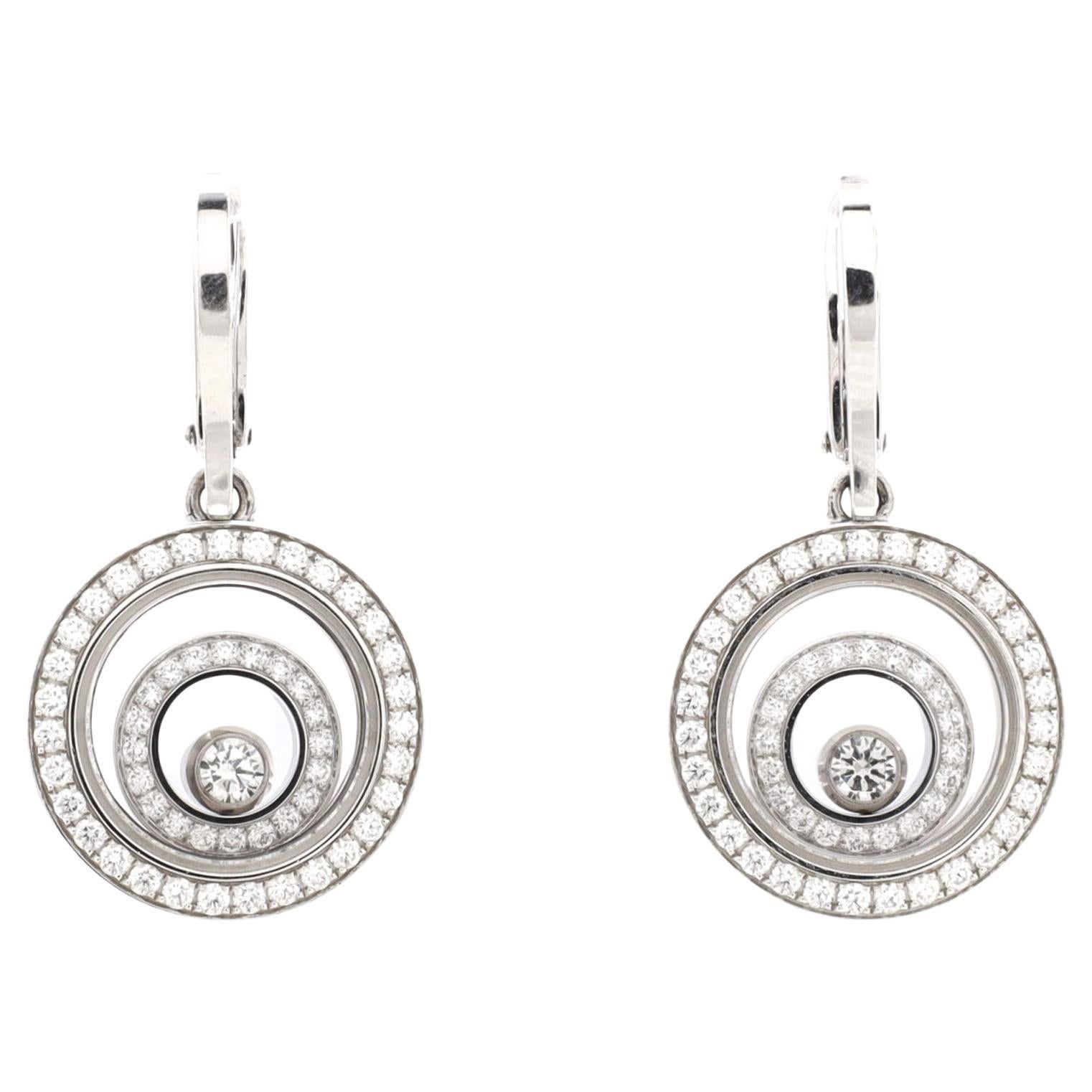Chopard Happy Spirit Hoop Earrings 18k White Gold and Pave Diamonds