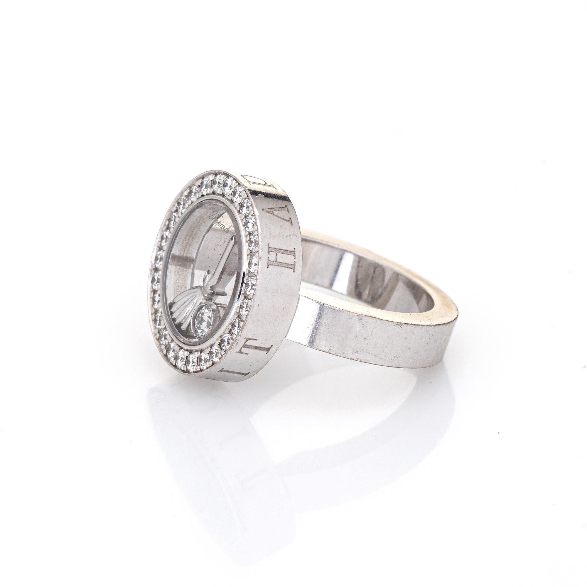Modern Chopard Happy Spirit Ring Floating Diamond Estate 18k White Gold Sz 6 Jewelry For Sale