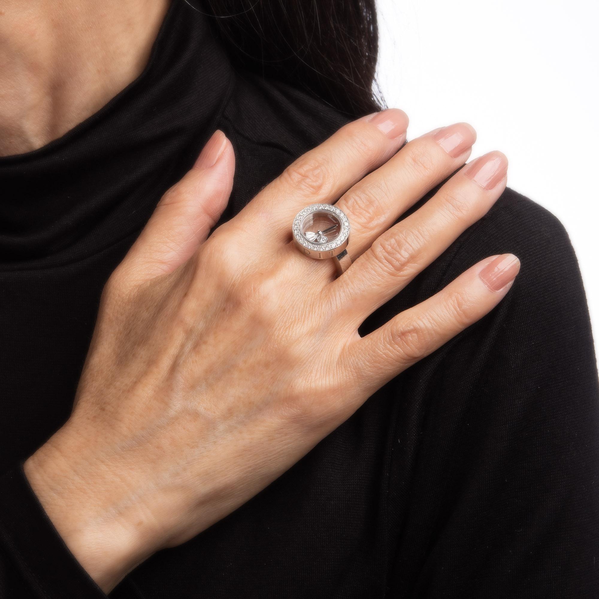 Chopard Happy Spirit Ring Schwebender Diamant Nachlass 18k Weißgold Gr. 6 Schmuckstücke im Zustand „Gut“ im Angebot in Torrance, CA